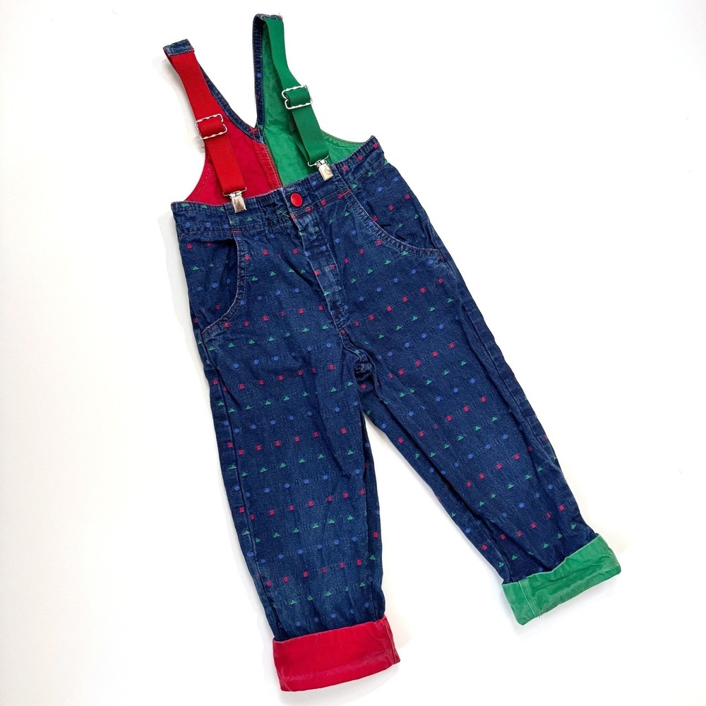 VTG 90s OshKosh Vestbak Suspender‎ Overalls Geometric Shape Colorblock USA 4T